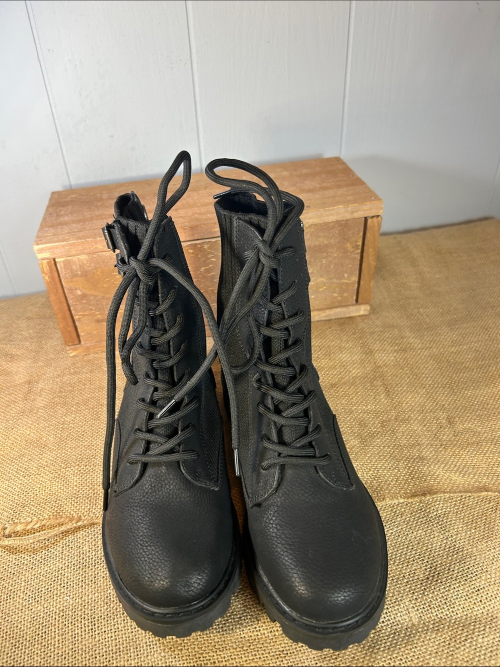 Blowfish Black Lace-Up Buckle Combat Boots - Picture 3 of 10